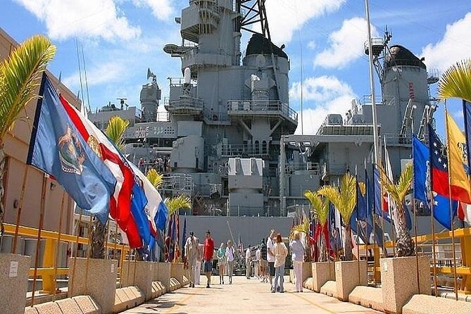 Battleships of WWII at Pearl Harbor Departing from Waikiki - Punchbowl and downtown Honolulu