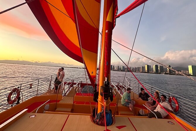 Honolulu Sunset Sail from Kewalo Harbor Including Drinks - Sailing toward Waikiki with Diamond Head in view