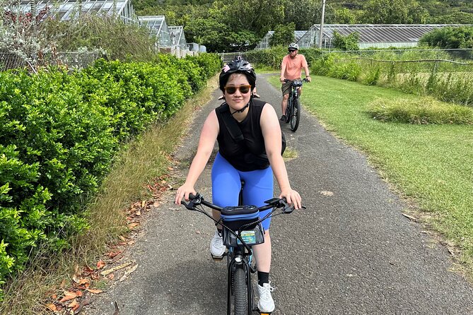 Manoa Falls-Electric Bike to Hike Experience Local meal included - Locking the e-bikes for the Manoa Falls Trail