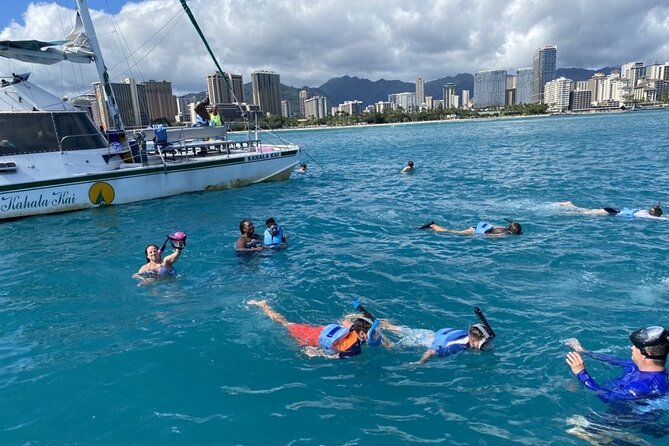 Oahu Catamaran Snorkel Tour: See Turtles 100% Guaranteed - Snorkeling with green sea turtles