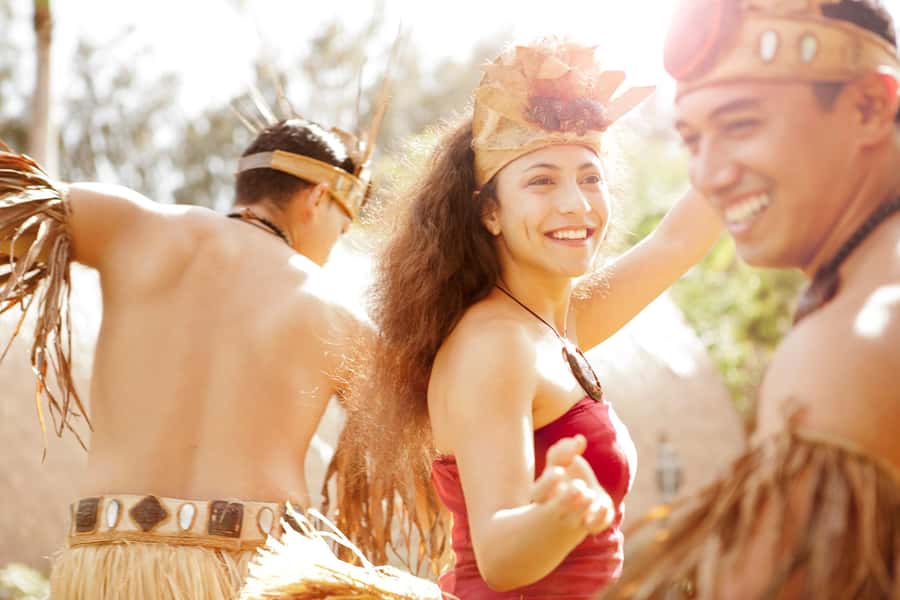 Oahu: Islands of Polynesia and "HA: Breath of Life Show" - Tahiti village: ceremony, pole fishing, and hip-shaking dance