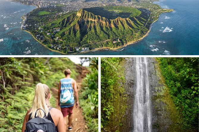 PRIVATE TOUR-Hike Diamond Head & Hawaiian Waterfall - Diamond Head Crater: stairs, open sky, and Waikiki below
